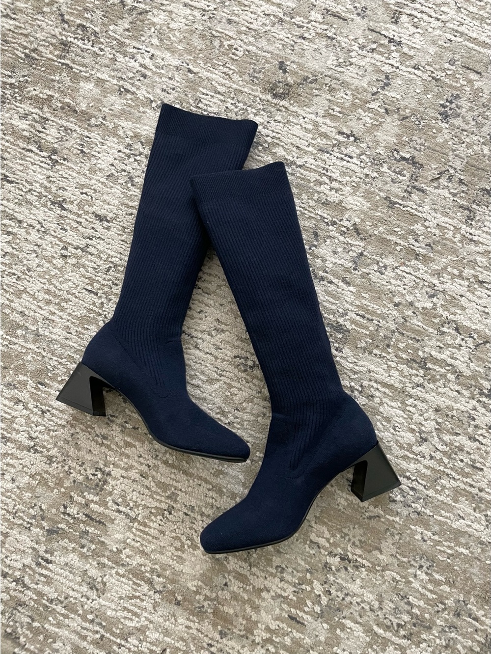 Vivaia Rebecca Tall Heeled Boots Knee High Navy Blue Wool Size 7 - 7.5